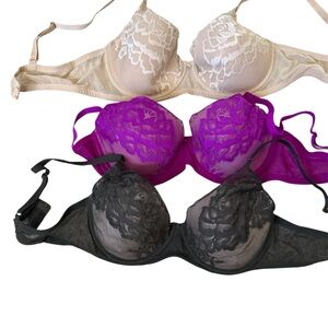 Natori Lace Bra Trio - Black, Purple, Cream